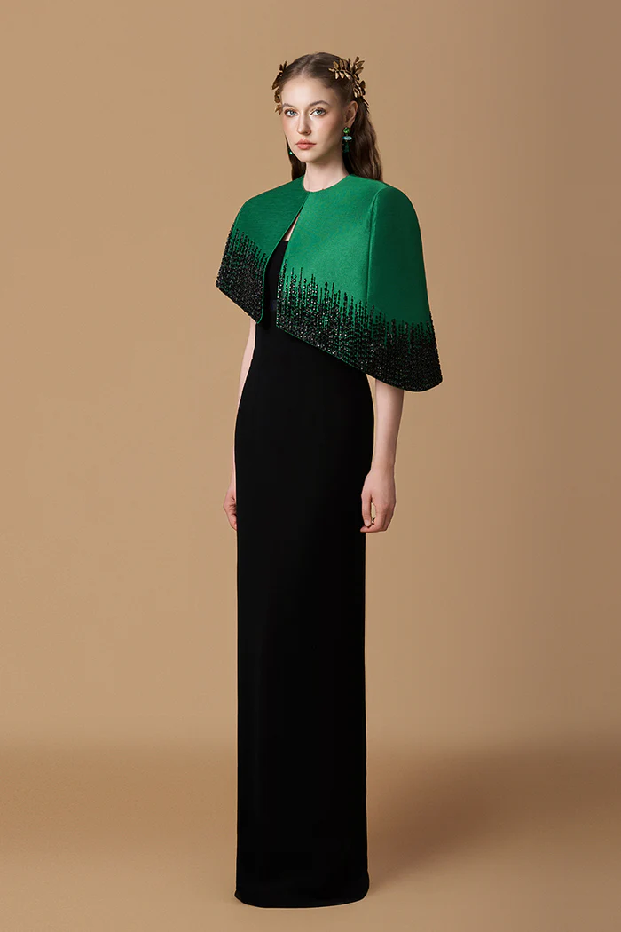Mini Cape In Dark Green/Black Gown - Image 2