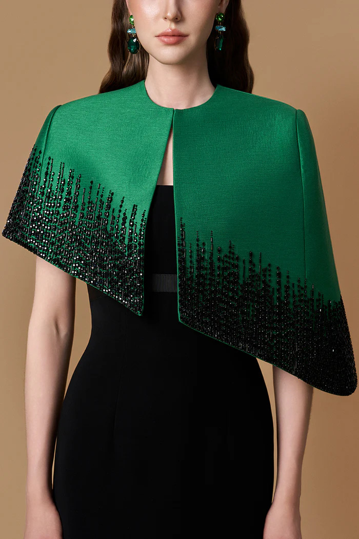 Mini Cape In Dark Green/Black Gown - Image 4