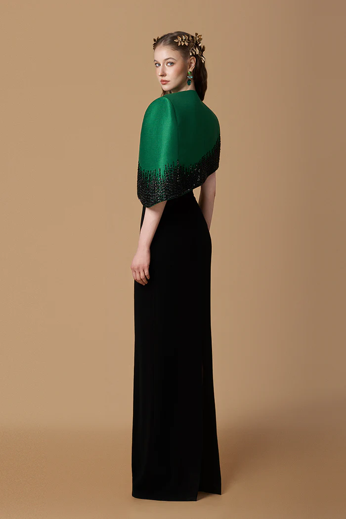 Mini Cape In Dark Green/Black Gown - Image 3