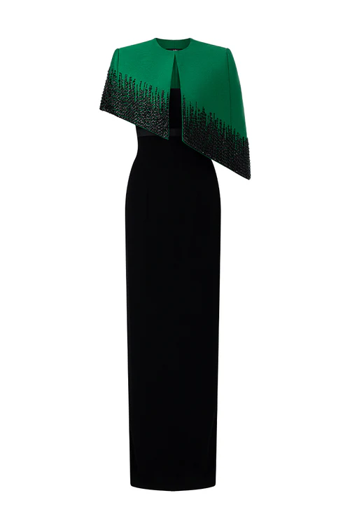 Mini Cape In Dark Green/Black Gown - Image 6