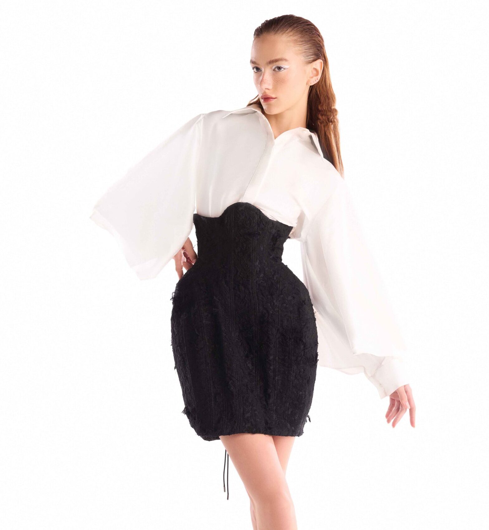 Wide Sleeves Poise Off-White Taffeta Blouse - Image 3