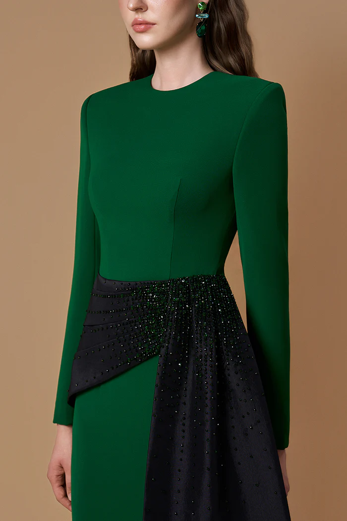 Black/Green Crepe Gown - Image 3