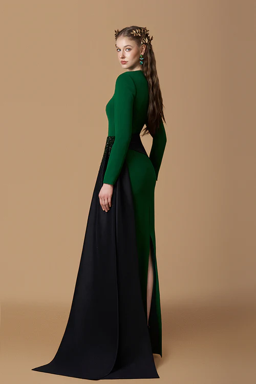 Black/Green Crepe Gown - Image 4