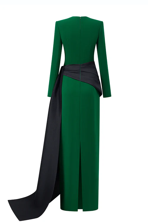Black/Green Crepe Gown - Image 5