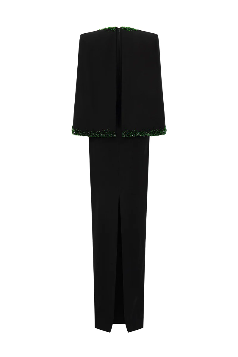Crepe and Silk Lined Cape Emerald Gown - Image 8