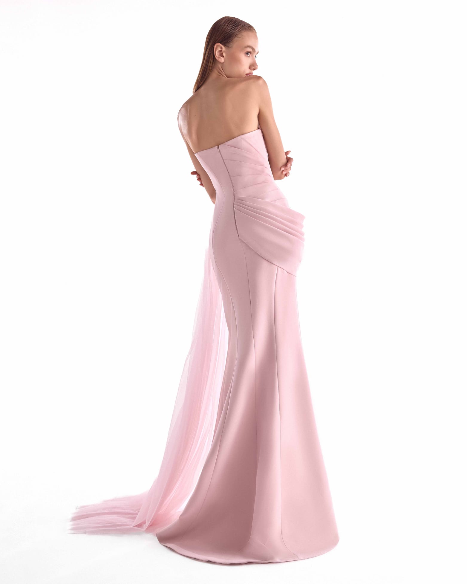 Second-Skin Seduction in Corseted Pink Crepe Gown - Image 3