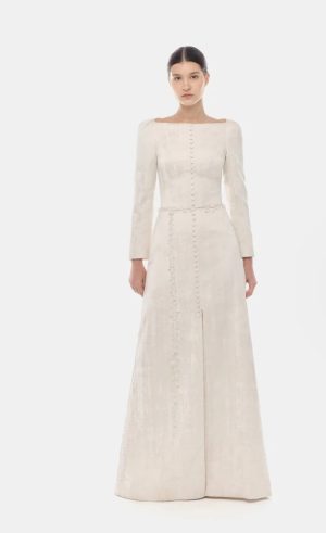 Ivory Brocade Split Dress