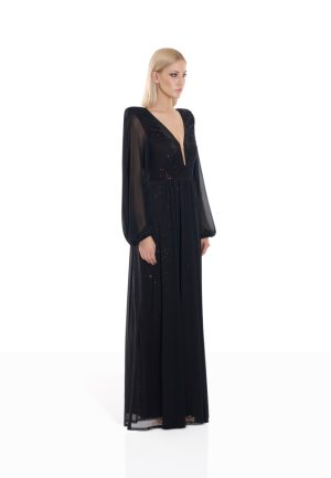 He Loved Her 2 pc Mesh Black/Plum Gown - Image 4