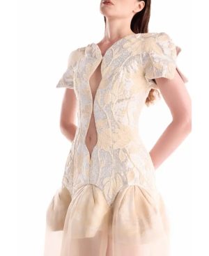 Cut-out Jacquard, Fluid Overskirt Dress - Image 3
