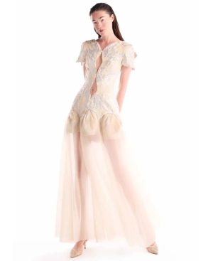 Cut-out Jacquard, Fluid Overskirt Dress