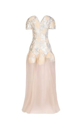 Cut-out Jacquard, Fluid Overskirt Dress - Image 4