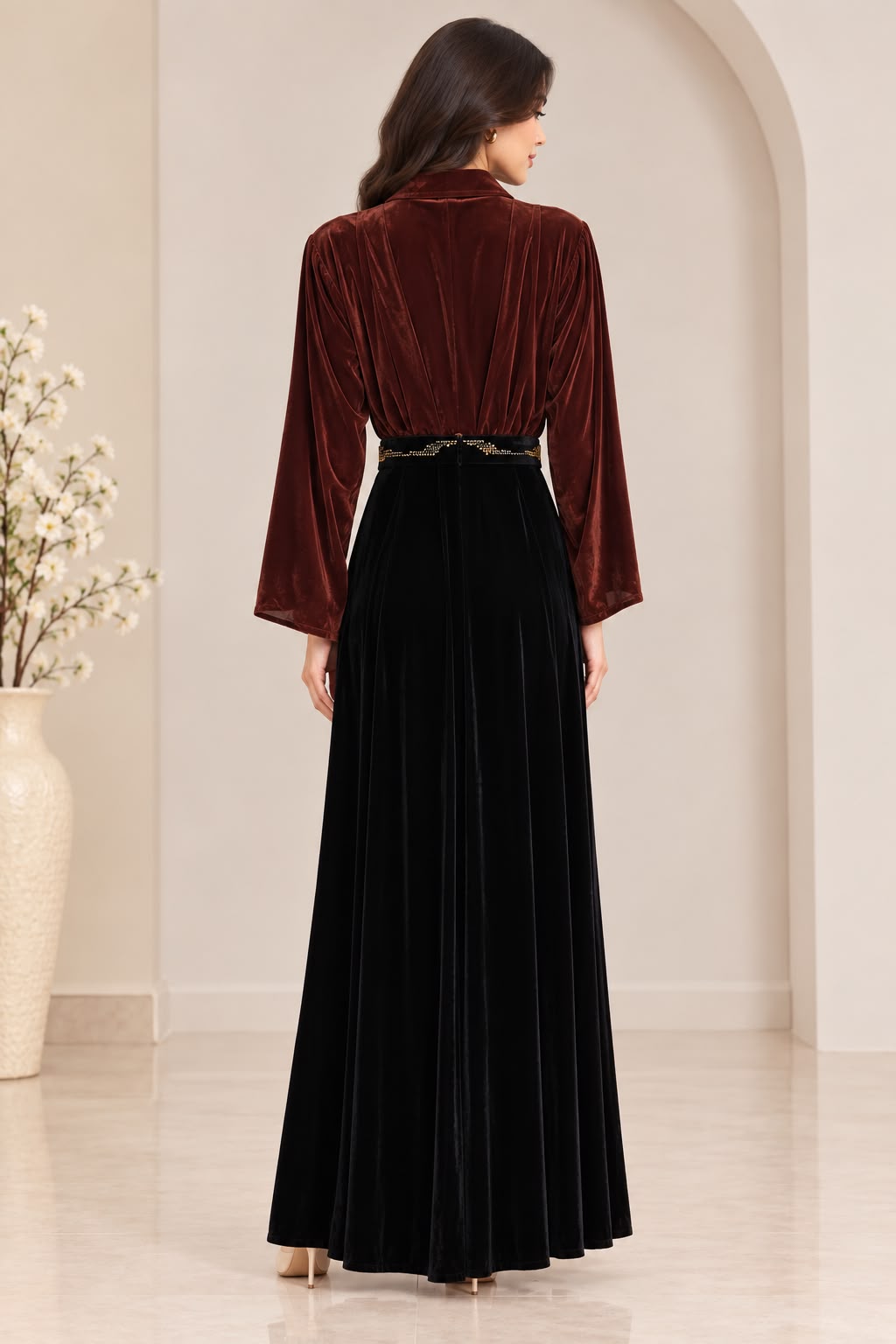 Black/Brown Velvet kaftan - Image 2