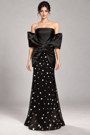 Black Draped Shoulder Gown