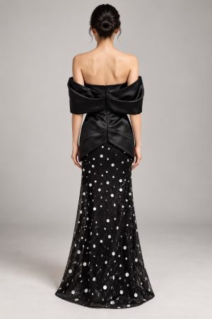 Alternative view of Black Draped Shoulder Gown