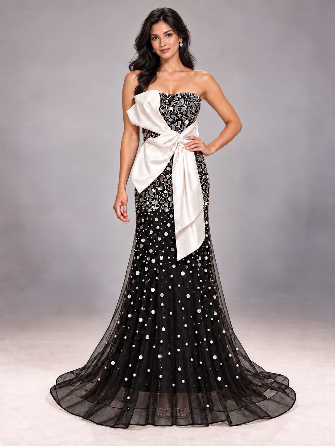 White/Black Crystal Gown