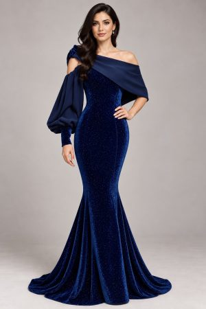 Navy Blue Glitter Gown